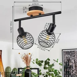 Plafonnier Ballis Écru, Noir, 2 lumières