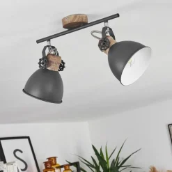 Plafonnier Banjul Gris, Bois clair, 2 lumières