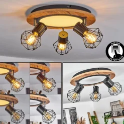 Plafonnier Bardhaman LED Chrome, Couleur bois, Noir, Blanc, 1 lumière