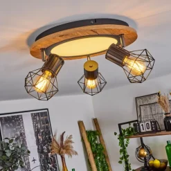 Plafonnier Bardhaman LED Chrome, Couleur bois, Noir, Blanc, 1 lumière