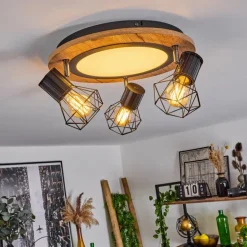 Plafonnier Bardhaman LED Chrome, Couleur bois, Noir, Blanc, 1 lumière