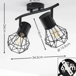 Plafonnier Bardhaman Noir, 2 lumières