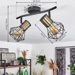 Plafonnier Bardhaman Noir, 2 lumières