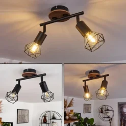 Plafonnier Baripada Bois foncé, Noir, 2 lumières