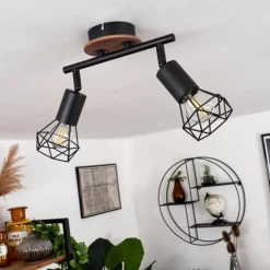 Plafonnier Baripada Bois foncé, Noir, 2 lumières