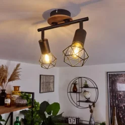 Plafonnier Baripada Bois foncé, Noir, 2 lumières