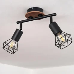 Plafonnier Baripada Bois foncé, Noir, 2 lumières