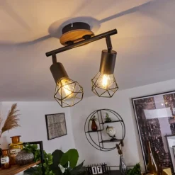 Plafonnier Baripada Bois foncé, Noir, 2 lumières