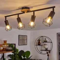 Plafonnier Baripada Bois foncé, Noir, 4 lumières