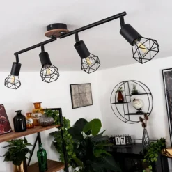 Plafonnier Baripada Bois foncé, Noir, 4 lumières