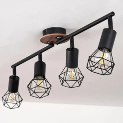 Plafonnier Baripada Bois foncé, Noir, 4 lumières