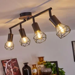 Plafonnier Baripada Bois foncé, Noir, 4 lumières