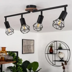 Plafonnier Baripada Bois foncé, Noir, 4 lumières