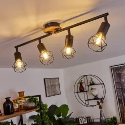 Plafonnier Baripada Bois foncé, Noir, 4 lumières