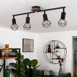 Plafonnier Baripada Bois foncé, Noir, 4 lumières