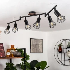 Plafonnier Baripada Bois foncé, Noir, 6 lumières