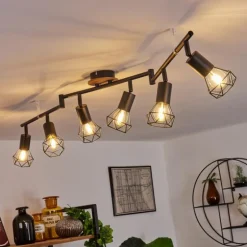 Plafonnier Baripada Bois foncé, Noir, 6 lumières