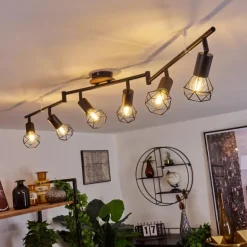 Plafonnier Baripada Bois foncé, Noir, 6 lumières