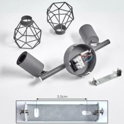 Plafonnier Baripada Chrome, Gris, 2 lumières