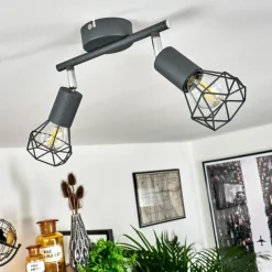 Plafonnier Baripada Chrome, Gris, 2 lumières