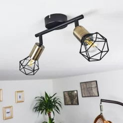 Plafonnier Baripada Laiton, Noir, 2 lumières