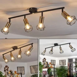 Plafonnier Baripada Laiton, Noir, 4 lumières