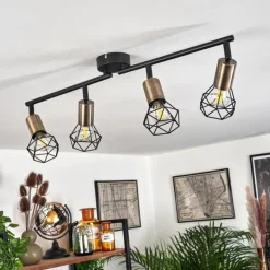 Plafonnier Baripada Laiton, Noir, 4 lumières