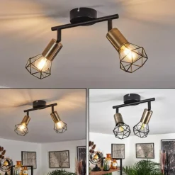 Plafonnier Baripada Laiton, Noir, 2 lumières