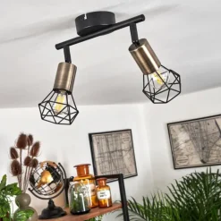 Plafonnier Baripada Laiton, Noir, 2 lumières