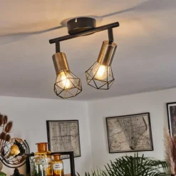 Plafonnier Baripada Laiton, Noir, 2 lumières