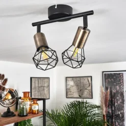 Plafonnier Baripada Laiton, Noir, 2 lumières