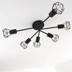 Plafonnier Baripada Noir, 6 lumières