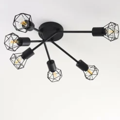 Plafonnier Baripada Noir, 6 lumières