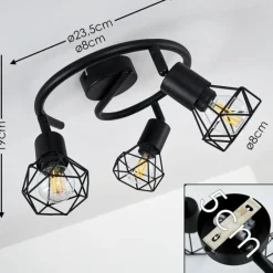 Plafonnier Baripada Noir, 3 lumières