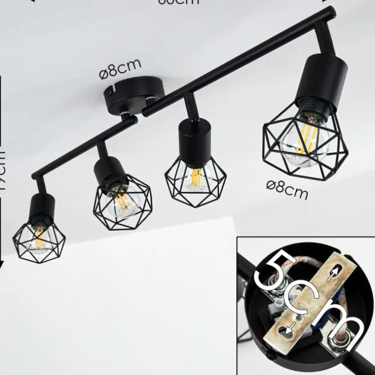 Plafonnier Baripada Noir, 4 lumières