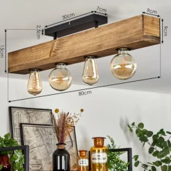 Plafonnier Berat Brun, Noir, 4 lumières