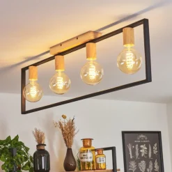 Plafonnier Bergo Couleur bois, Écru, Noir, 4 lumières