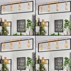 Plafonnier Bergo Couleur bois, Écru, Noir, 4 lumières