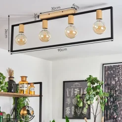 Plafonnier Bergo Couleur bois, Écru, Noir, 4 lumières