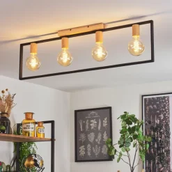 Plafonnier Bergo Couleur bois, Écru, Noir, 4 lumières