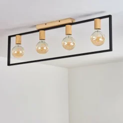 Plafonnier Bergo Couleur bois, Écru, Noir, 4 lumières