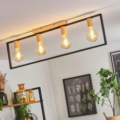 Plafonnier Bergo Couleur bois, Écru, Noir, 4 lumières