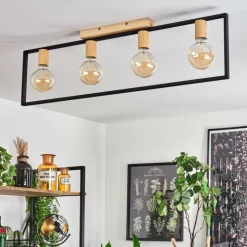 Plafonnier Bergo Couleur bois, Écru, Noir, 4 lumières