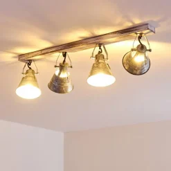 Plafonnier Berkeley Bois clair, Zingué, 4 lumières