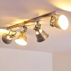 Plafonnier Berkeley Bois clair, Zingué, 4 lumières