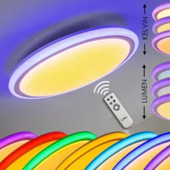 Plafonnier BERMEO LED Blanc, 2 lumières, Télécommandes, Changeur de couleurs