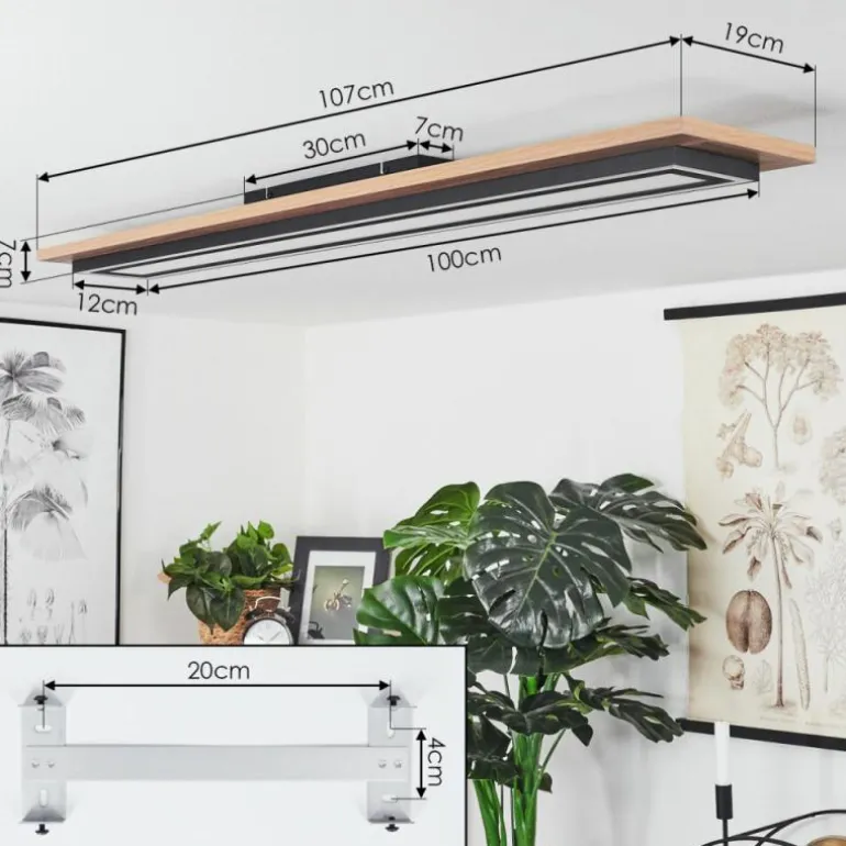 Plafonnier Blandford LED Brun, Couleur bois, Noir, 2 lumières, Télécommandes