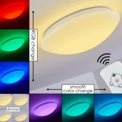 Plafonnier Brighton LED Blanc, 1 lumière, Télécommandes, Changeur de couleurs