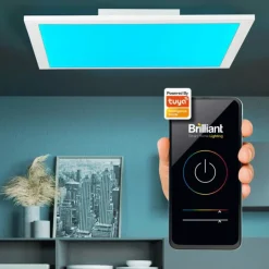 Plafonnier Brilliant Atira LED Blanc, 1 lumière, Télécommandes, Changeur de couleurs