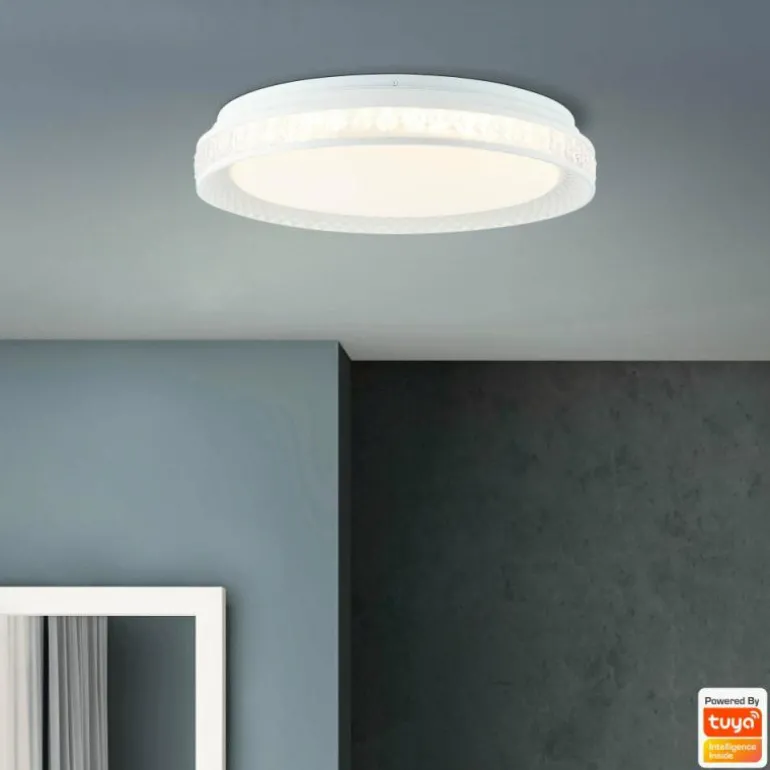 Plafonnier Brilliant Burlie LED Blanc, 1 lumière, Télécommandes, Changeur de couleurs